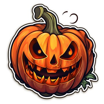 Sinister pumpkin sticker, Halloween image on a white isolated background.