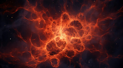 Crab Nebula, intricate threads of pulsar wind, brilliant orange and red hues - obrazy, fototapety, plakaty