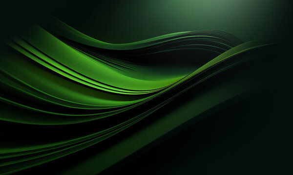 Abstract green lines and wawes backgriund. Desktop screen backdrop. Horizontal/ Generative AI