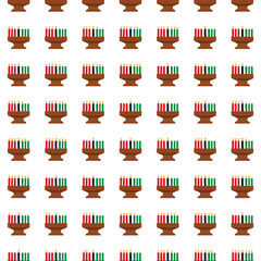 Happy Kwanzaa. Seamless pattern with kinaras. Traditional Kwanzaa symbols. Print for textile, wallpaper, covers, surface. Retro stylization. For fashion fabric. Tribal pattern