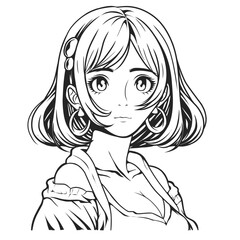 Retro Style Anime Girl Line Art Illustration