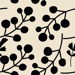Botanical pattern illustration floral graphic. Seamless pattern Rowan twigs. Vector illustration.
