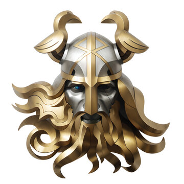 Odin warrior viking head ancient sculpture from steel and gold