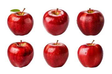 Fotobehang collection of cut-out fresh red apples isolated on a transparent background © agungai