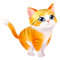 Cute little ginger cat. Cute kitten. Isolated image on a white background. Digital watercolor.