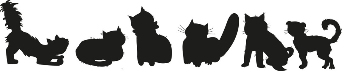 Cat silhouettes set. Outlines of cats of various shapes for veterinary medicine and pet care.