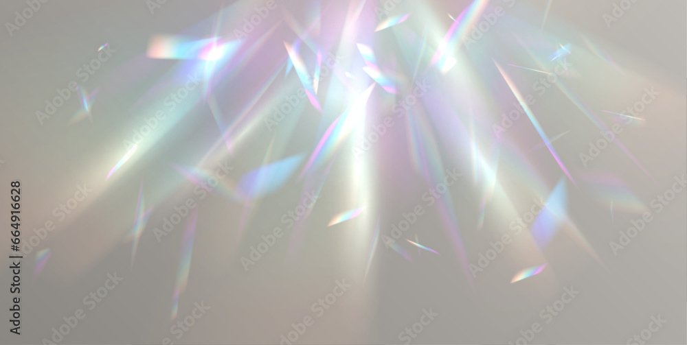 Aufkleber Transparent light refraction pattern for adding effects to backgrounds and objects. Holographic falling confetti glitters isolated on transparent background. Vector illustration.	
