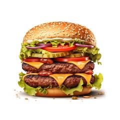 Delicious burger on white background. Generative AI