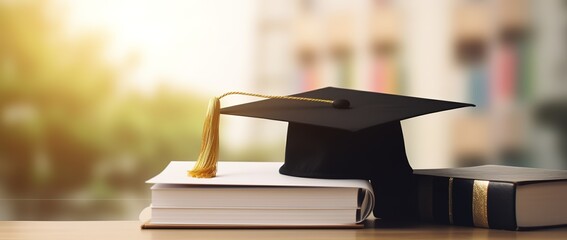 the graduation gown sits on top of the books. Generative AI