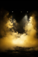 Empty stage or scene with spotlights and yellow smoke effect as wallpaper background illustration
