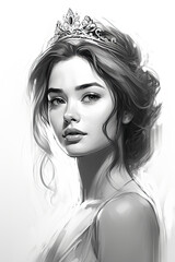 Fototapeta premium sketch of a beauty princess in a line art hand drawn style