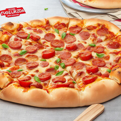 pizza with meat and cheese
