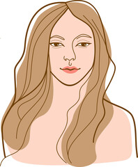 Young beautiful female portrait Simple line drawing