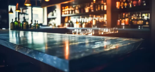 Zelfklevend Fotobehang Blur shot of classic luxury counter bar drink.cocktail bartender with  light gold bokeh background.beverage concepts © Limitless Visions