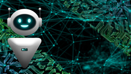 3D chatbot illustration with copy space. concept for artificial intelligence communication skills, development, and natural language processing power.