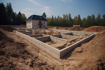 Laying the foundation. Construction works. The foundation for the house.