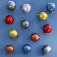 Christmas balls on blue background, xmas balls
