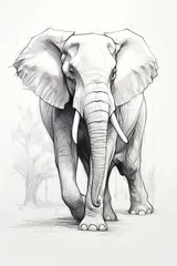 Foto op Aluminium sketch of an elephant in a line art hand drawn style © LightoLife