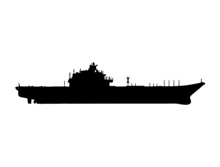 Aircraft carrier silhouette vector art white background