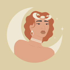 Cancer zodiac sign red haired woman cartoon vector illustration