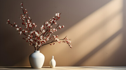 Interior background of room with brown stucco wall and vase with branch