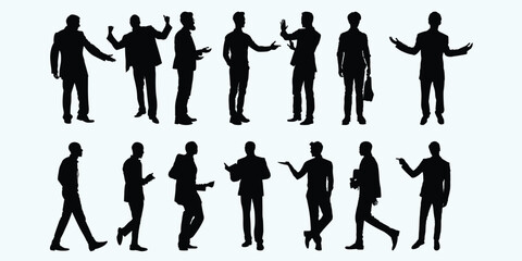 A collection of variously posed businessman silhouettes - obrazy, fototapety, plakaty