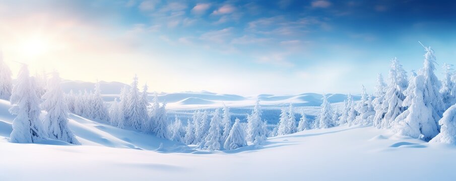 winter forest background with beautiful snow. Generative AI