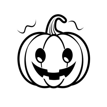 Smiling jack-o-lantern pumpkin with teeth, a Halloween image on a white isolated background.