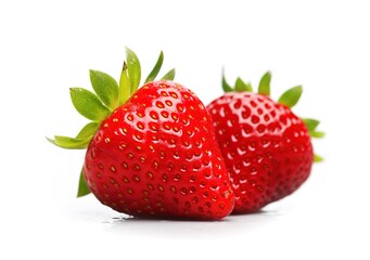 close-up photo of ripe red strawberries on a white background. Generative AI
