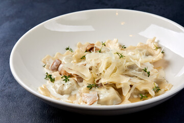 pasta carbonara in the white plate