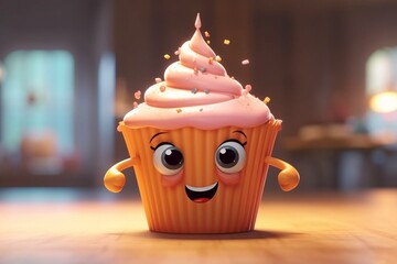 adorable animated cupcake. Generative AI
