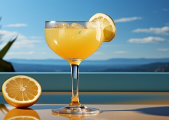 Summer refreshing lemonade in glasses on blue background