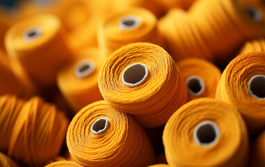 Yellow spools of thread for sewing
