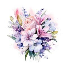 beautiful flower bouquet in watercolor style on white background.