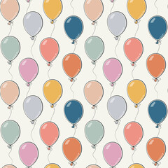 Colorful balloons regular seamless pattern. Holiday design with balloons on a white background  for card. Vector illustration.