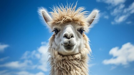 Obraz premium white alpaca against blue sky