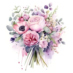 beautiful flower bouquet in watercolor style on white background. Generative AI