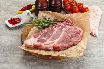 Raw pork neck steak uncoocked