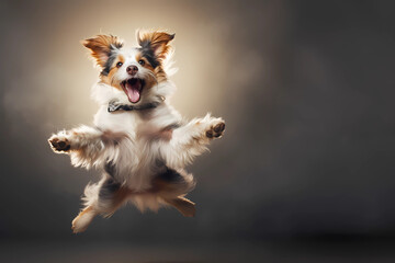 puppy jumping in air - obrazy, fototapety, plakaty