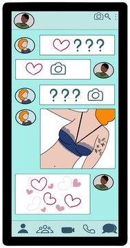 Chat conversation on a smartphone of people who are engaged in sexting 