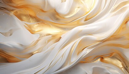 abstract wave shape background with a combination of white and gold. Wavy background with gold texture. Generative AI - obrazy, fototapety, plakaty