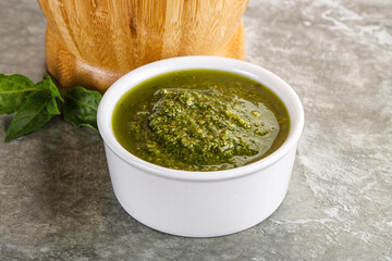Homemade vegetarian basil pesto sauce