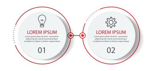 Two step infographic, simple design, lines, colors, icons, 2 parts, suitable for your business presentation