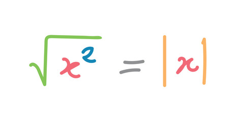 Square root and absolute value formula. Mathematics resources for teachers and students. Scientific doodle handwriting concept.