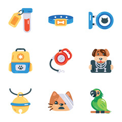Bundle of Veterinary Elements Flat Icons