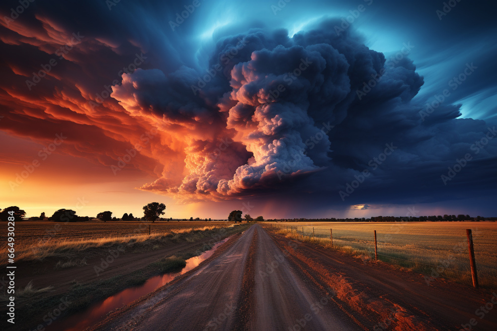 Poster a time-lapse video capturing the dramatic transformation of a thunderstorm as it rolls across the ho