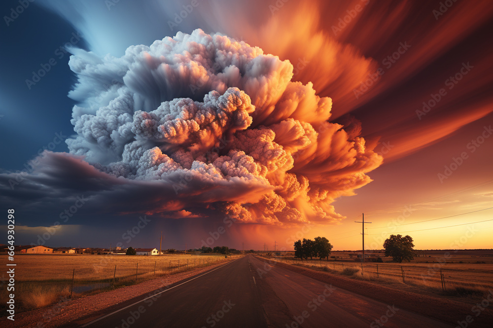 Poster a time-lapse video capturing the dramatic transformation of a thunderstorm as it rolls across the ho