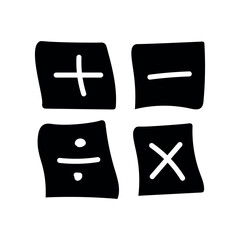 Obraz premium Four basic mathematics symbols. Add, subtract, multiply and divide icon. Mathematics resources for teachers and students. Doodle handwriting concept. Vector illustration isolated on white background.