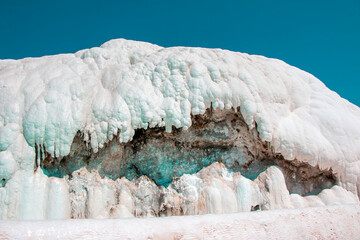 Natural travertine pools and terraces in Pamukkale. Cotton castle in southwestern Turkey