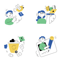 Set of Electronic Data Hand Drawn Mini Illustrations

